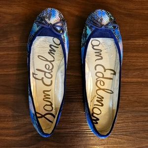 Blue Faux Python Print Ballet Flats